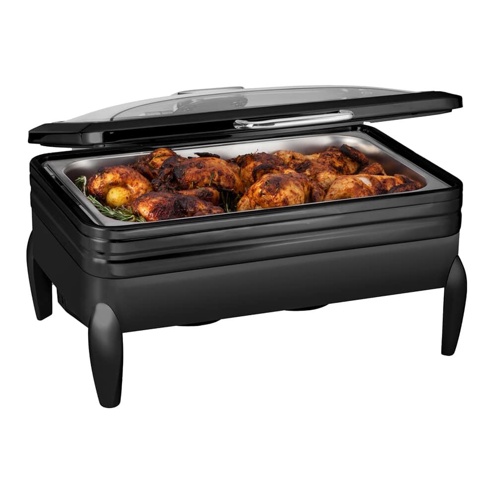 De Luxe Rectangle Matte Black Chafing Dish with Glass Lid, Frame